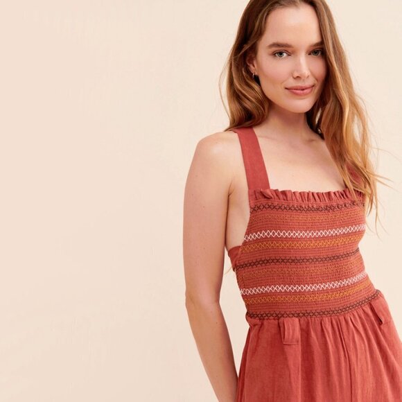 NWT Free People stitched smock linen blend jumpsuit - Picture 7 of 16